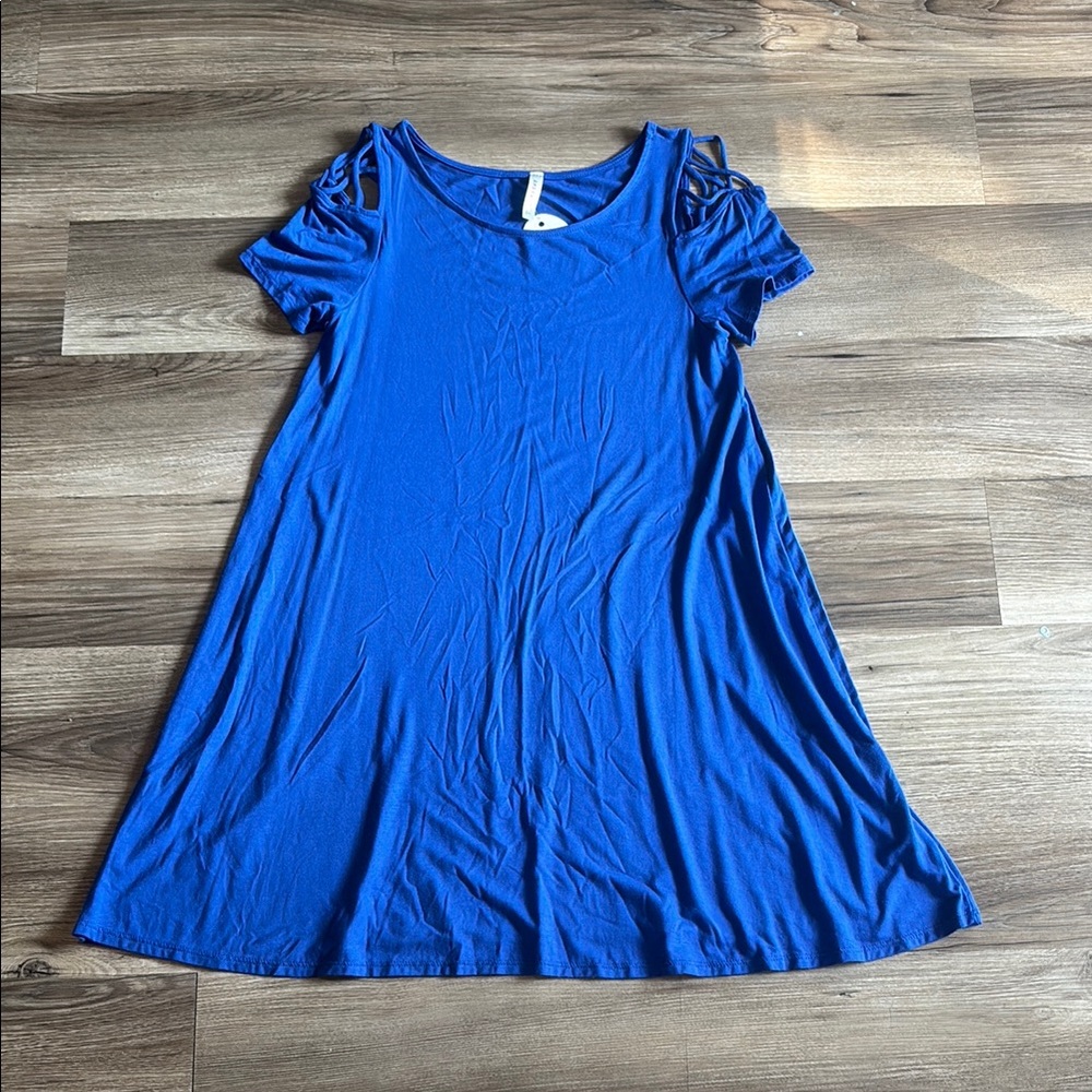 Emerald Royal Blue Cold Shoulder Swing Dress | NWT | Size L | Comfy Cute
